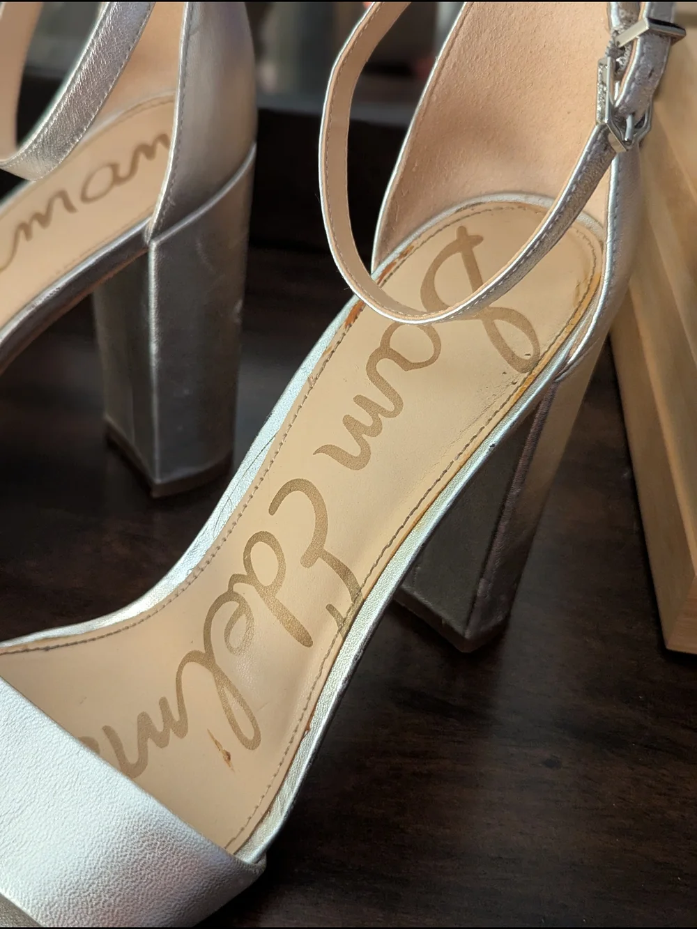 Sam Edelman Silver Ankle-Strap Block Heel Sandals